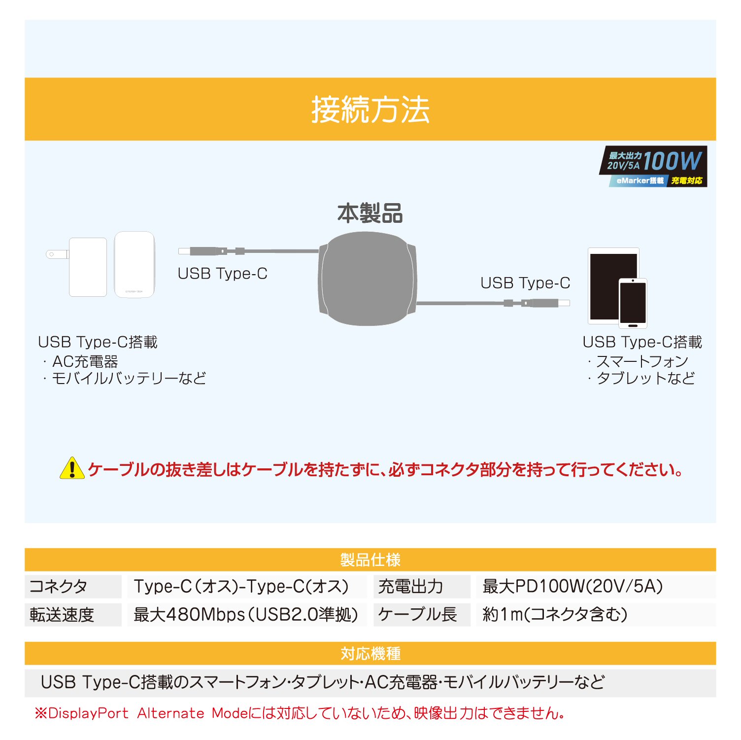 USB2.0 Type-C 巻き取りケーブル100W 1m - 画像 (8)