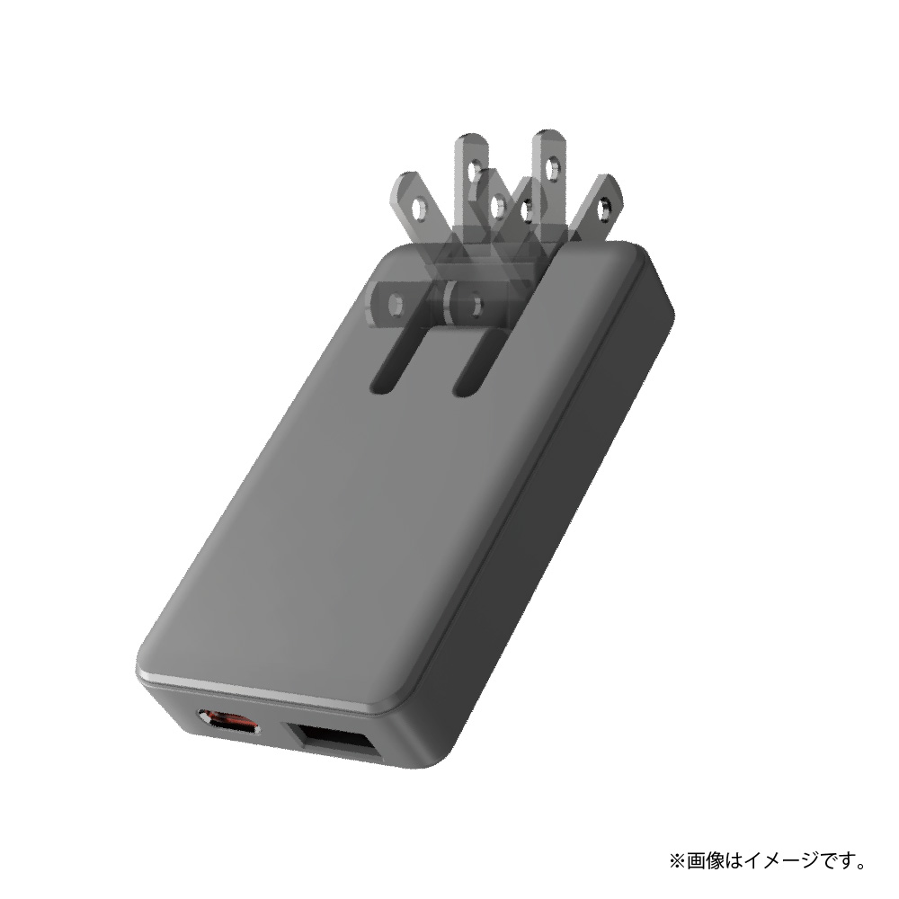 PD対応 GaN搭載Type-C & A AC充電器30W アッシュグレー